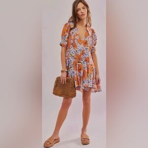 Free People Sugar Crush Mini Dress | Floral Orange/Blue | Size XS | NWT
